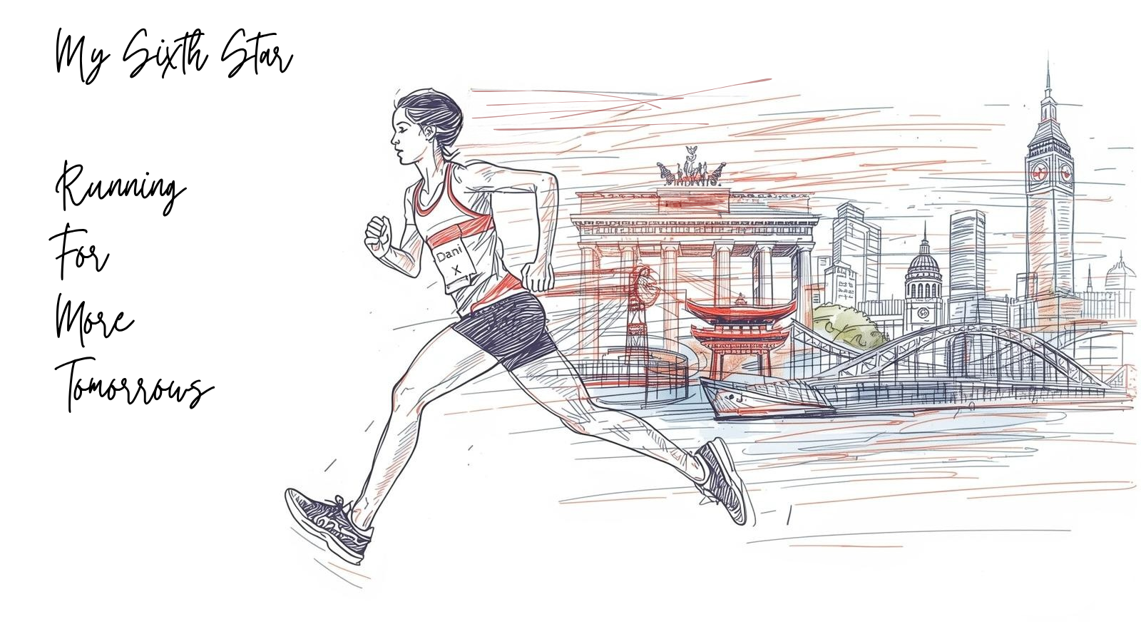 Danielle running past world marathon major cities illustration